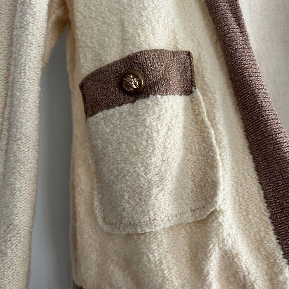 Vtg 1970s Pat Sandler Knit Set - dress & cardigan cream brown gold buttons S/M - Picture 6 of 12